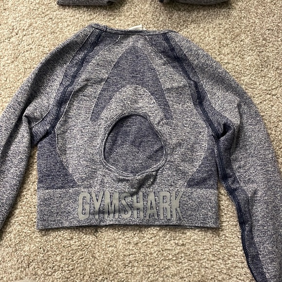 Gymshark Flex Sports Long Sleeve Crop Top - Navy Marl/Light Grey - Picture 3 of 3